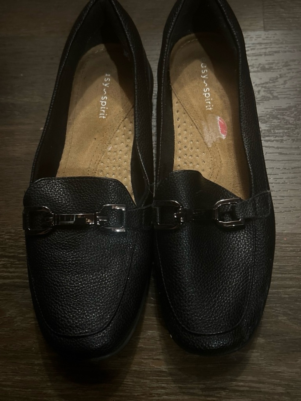Easy Spirit Black Pebbled Leather Slip-On Loafers with Silver Bit